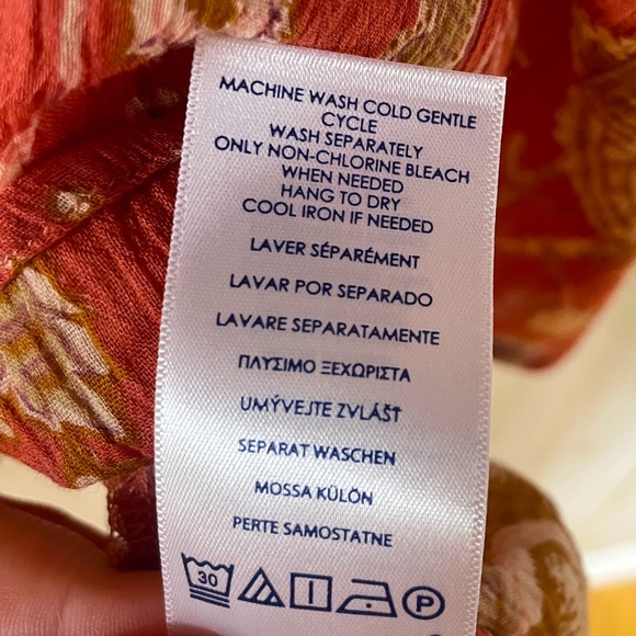 Chaps Orange Beige Floral Cotton Square Neck Bell Sleeve Top Sz 1X - Picture 4 of 6